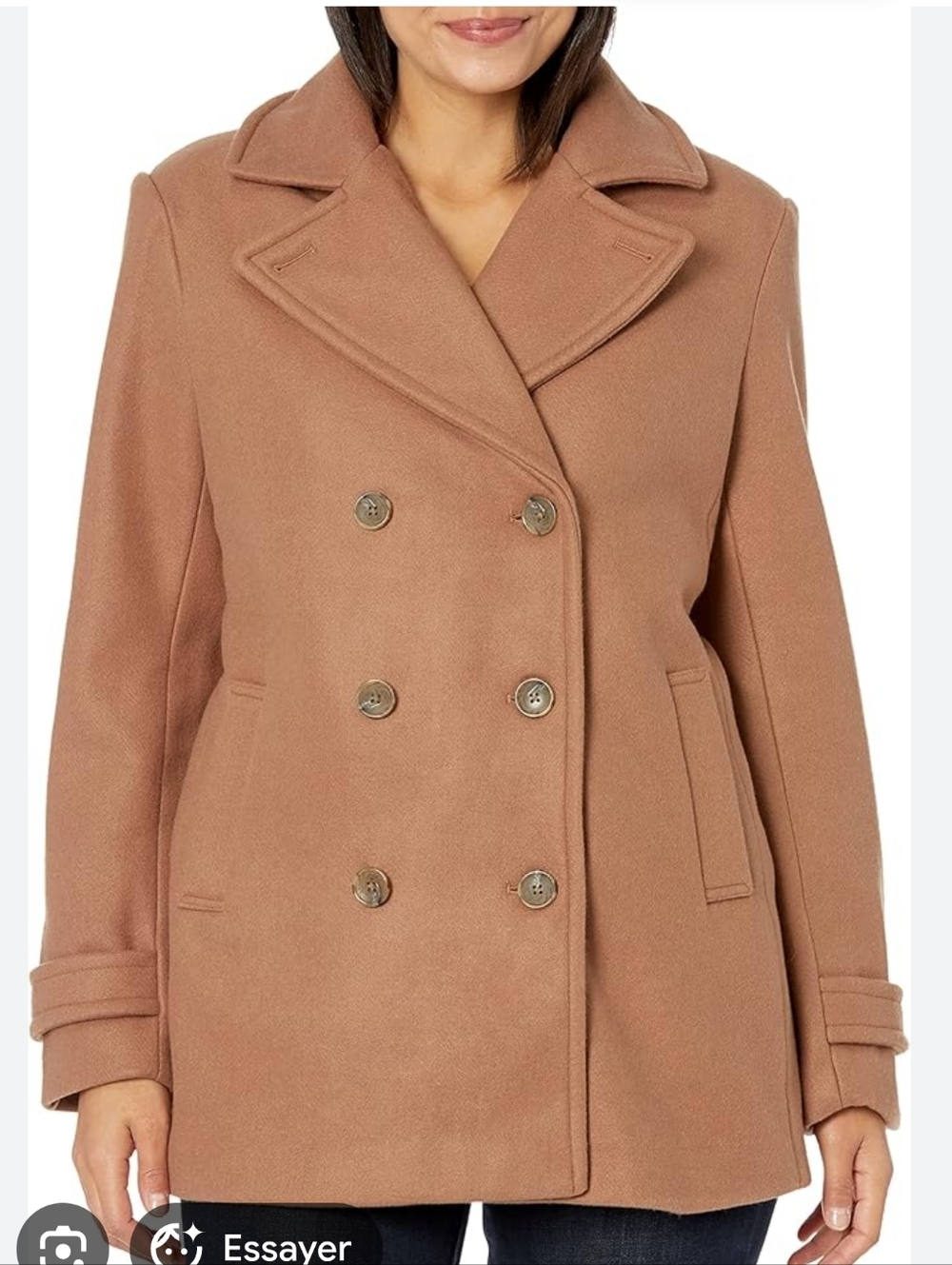 Madmoiselle Saint James Double-Breasted Pea Coat in Camel Brown